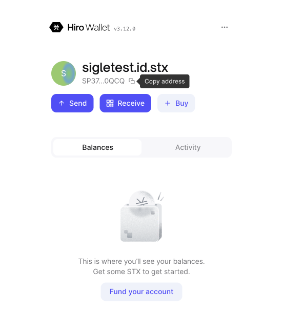 Find $STX in Hiro Wallet