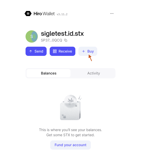 Buy $STX via Hiro Wallet